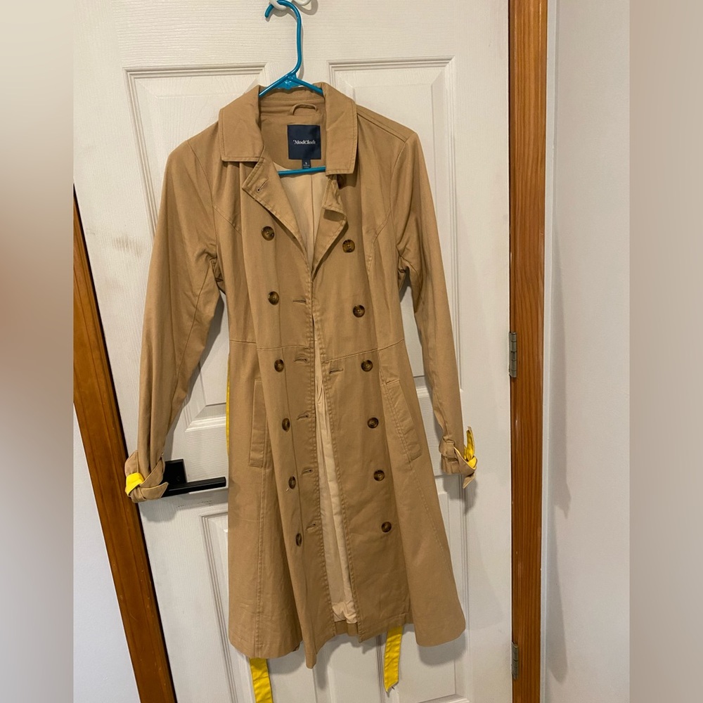 MODCLOTH- Classic Imagination Trench Coat- Khaki/Yellow- S